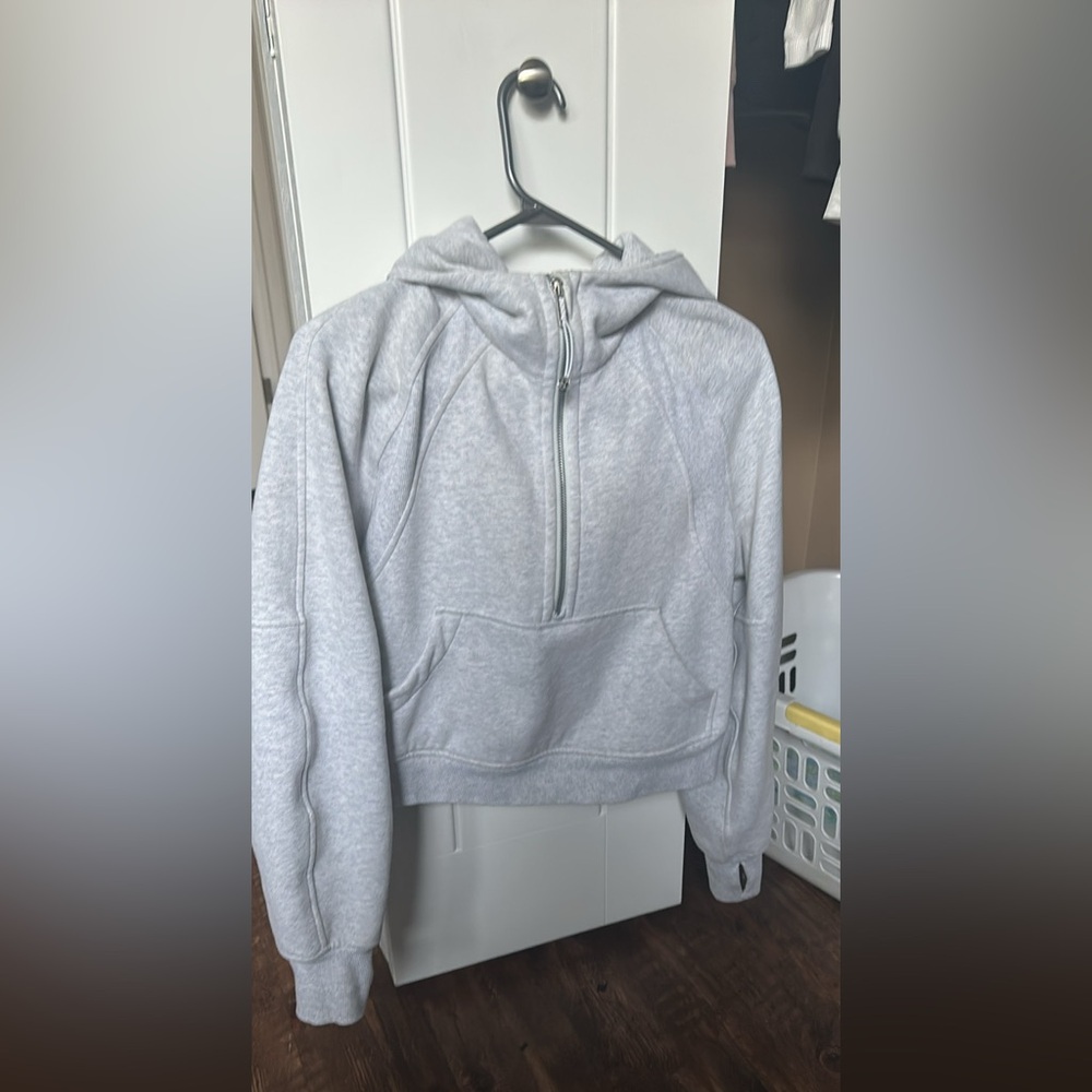 Women's Gray Scuba Oversized Half-zip Hoodie